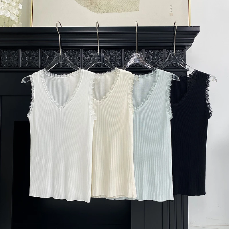 【朵儿studio】清凉冰丝！花边领打底背心 A153
