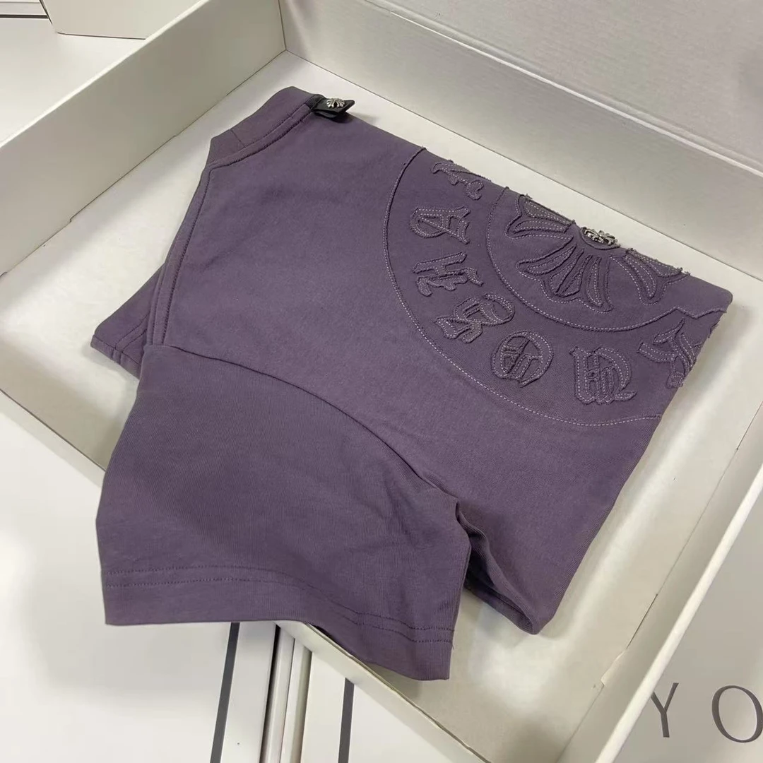 【K4012】马蹄梵文刺绣潮牌高端重磅短袖男女同款设计款