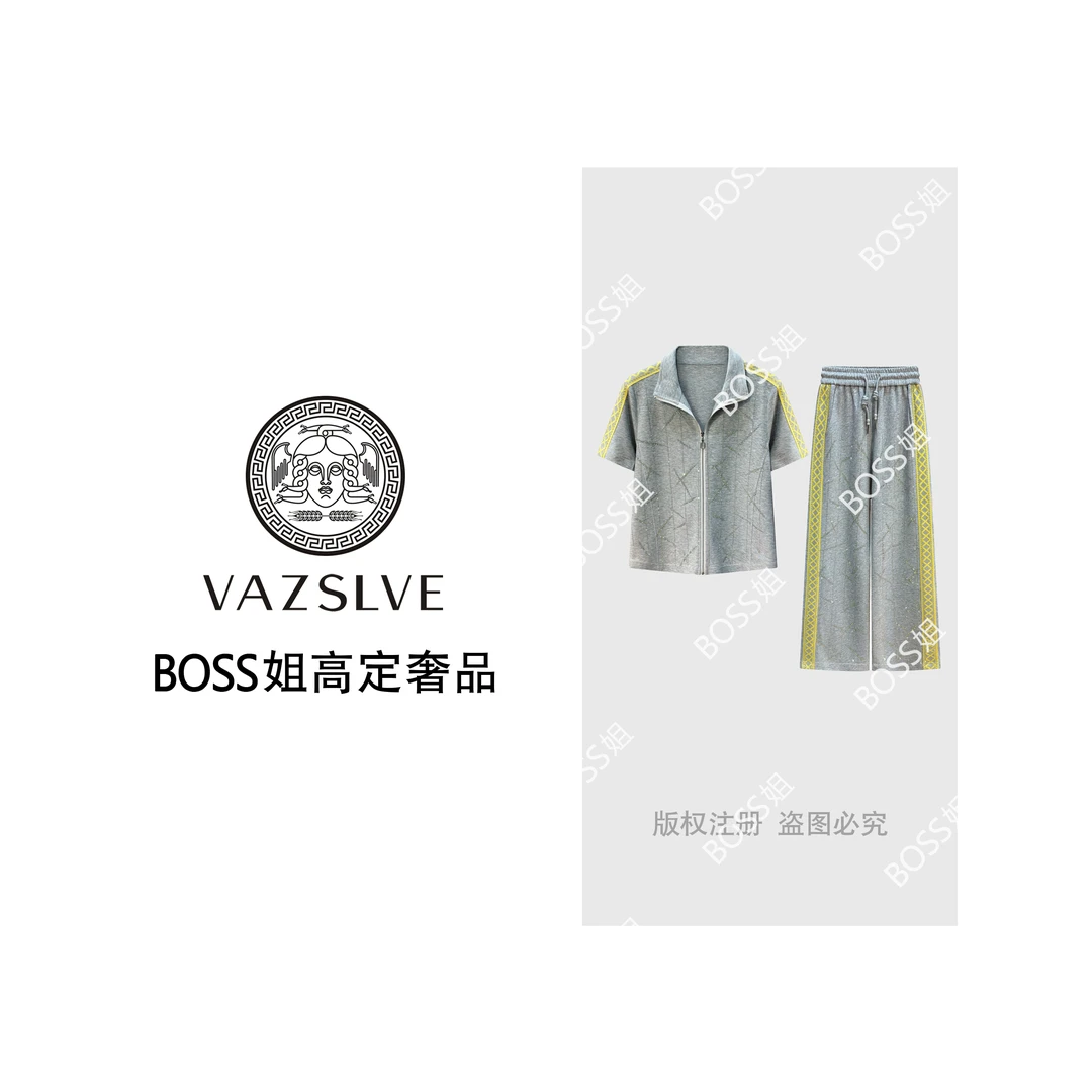【VAZSLVE/原创设计】时尚烫钻休闲百搭短袖上衣+裤子#2650/2651
