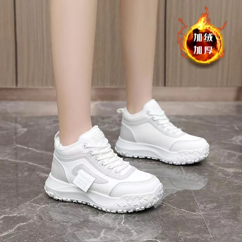 女生秋新款高帮加绒休闲板鞋老爹鞋Y5B09