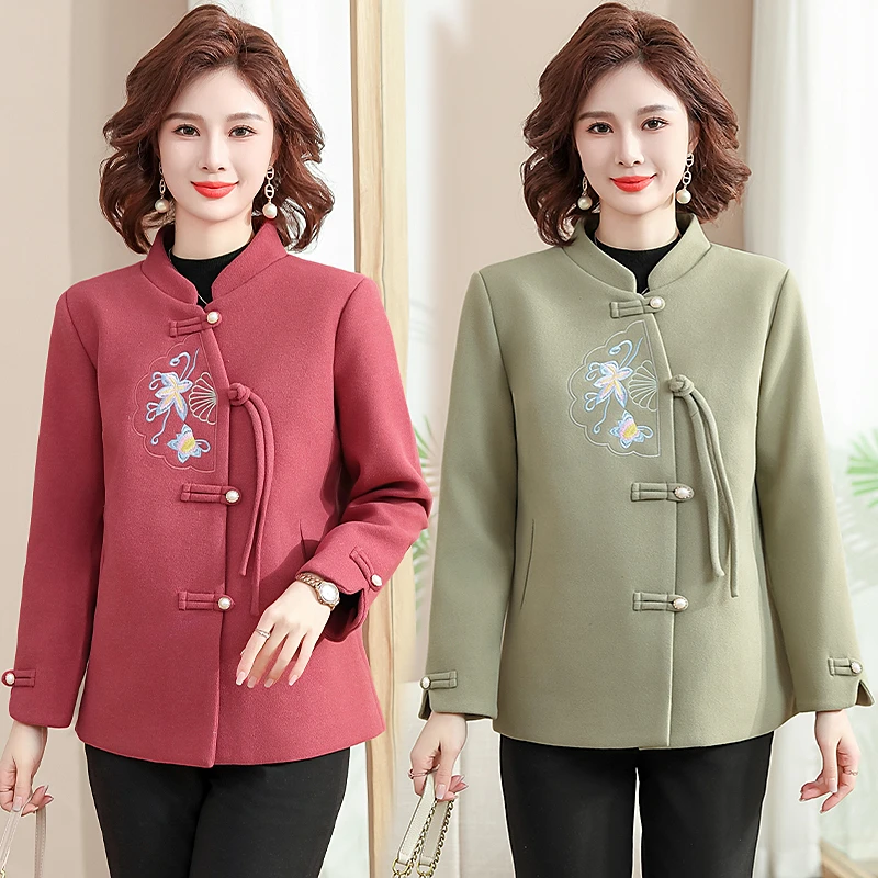 中老年女装秋冬毛呢外套时尚国风新中式妈妈春秋呢子上衣婚宴礼服