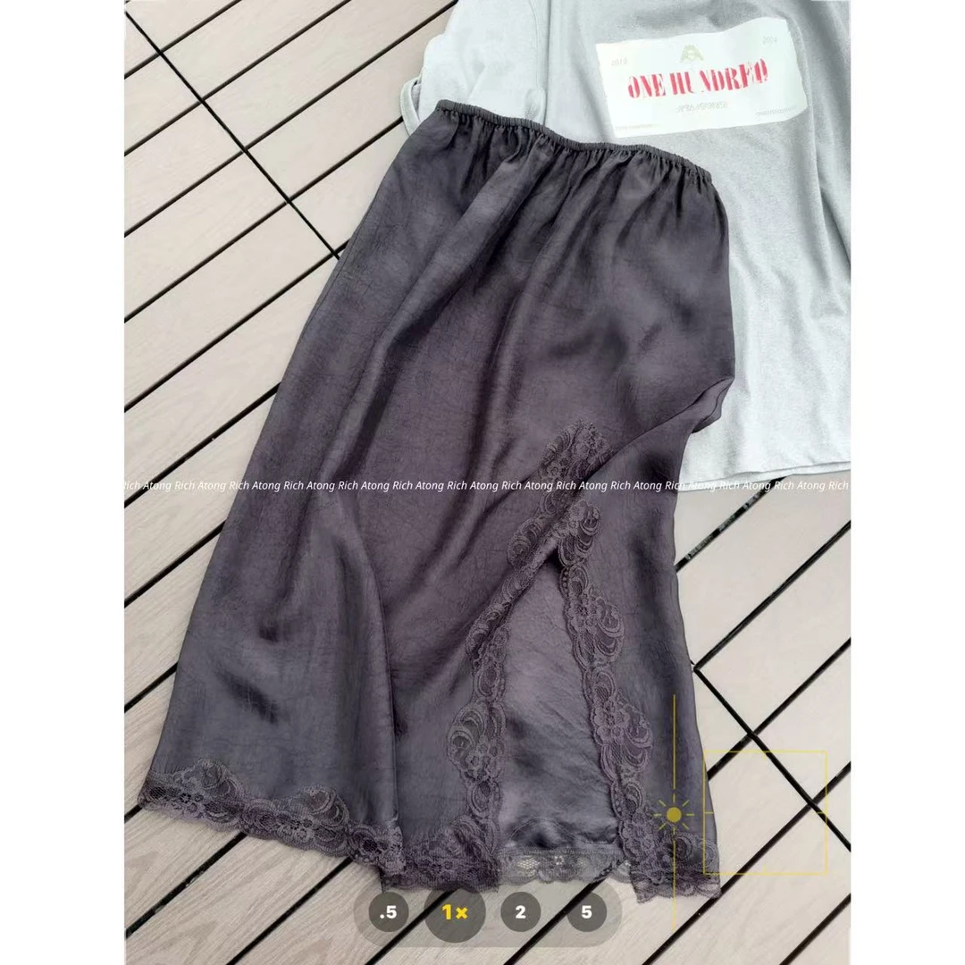 atong/阿彤-【醋酸丝裙】-2025 春夏极简大牌开叉蕾丝半身裙0516-27