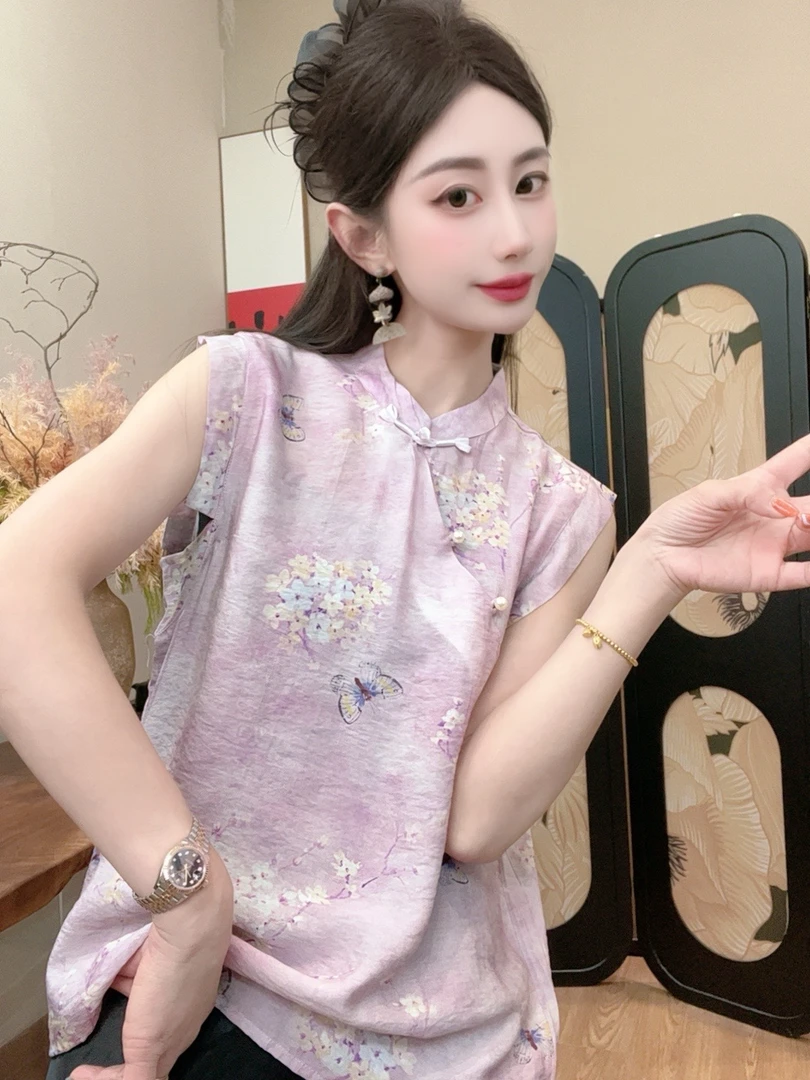 【满天星】2025夏季气质新款百搭显瘦新中式短袖女宽松上衣