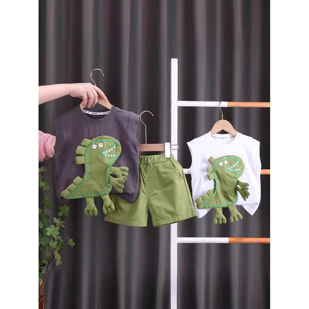 新款宝宝恐龙休闲套装棉质两件套中性通用儿童夏季短裤