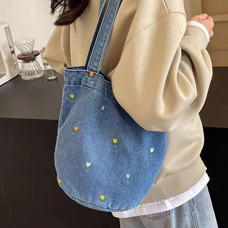 牛仔布托特包耐磨水桶包单肩包韩版夏季肩包百搭网红
