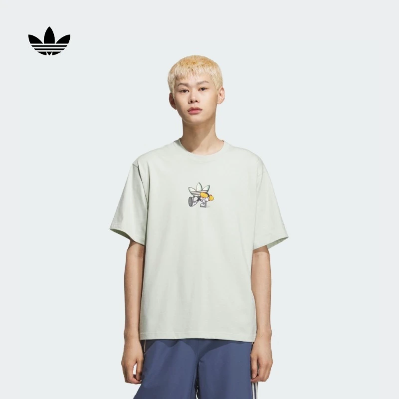 阿迪达斯三叶草经典纯棉印花上衣圆领短袖T恤男新款adidas KC3113