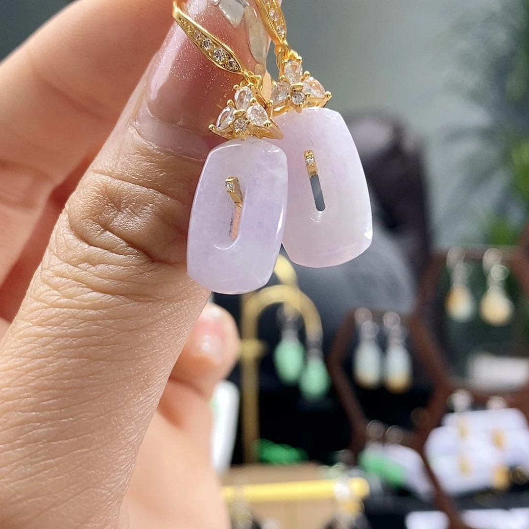 翡翠耳饰银S925镶嵌翡翠