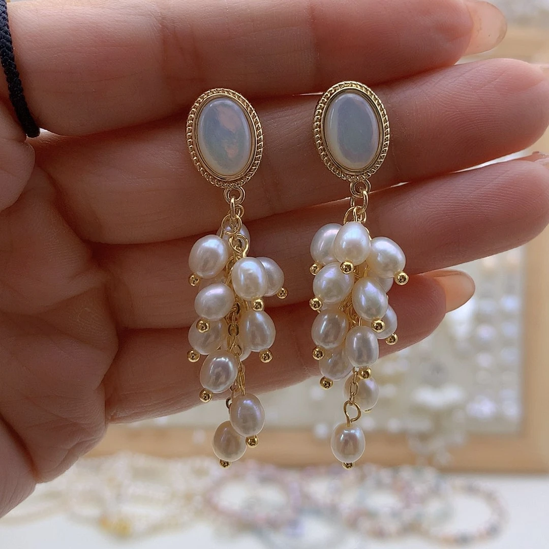 银S925镶嵌耳饰淡水珍珠