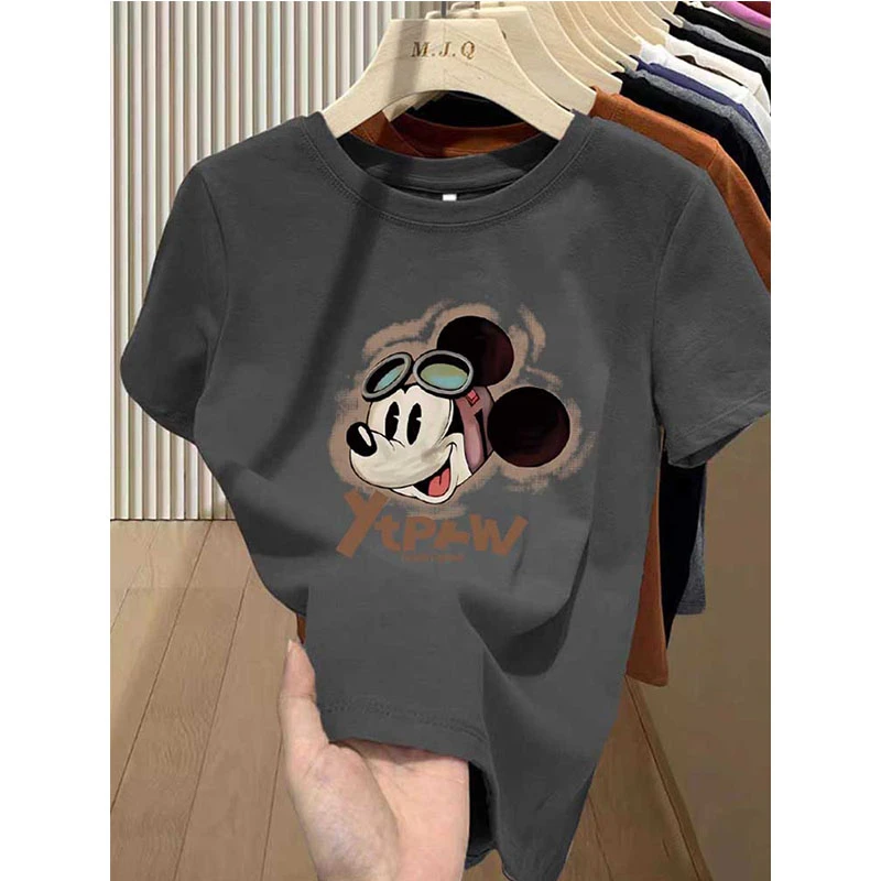 正肩圆领磨毛短袖t恤女时尚休闲百搭2025新款打底衫春秋冬季上衣