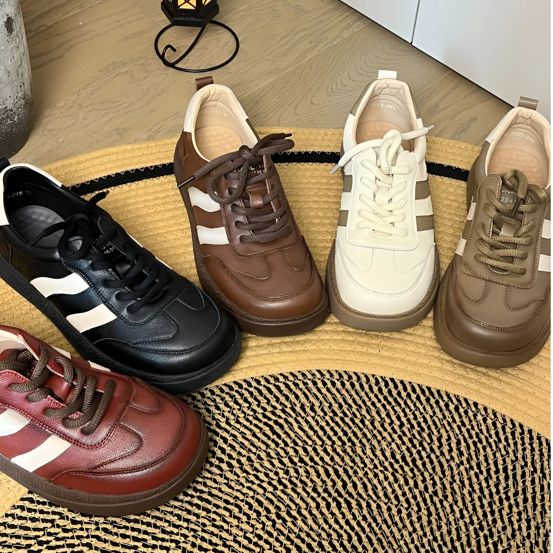 2205百搭时尚韩版真皮德训休闲女鞋软底系带舒适防滑低帮平底