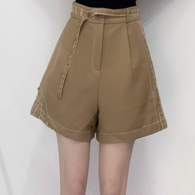 PC30590020设计师款复古格纹拼接系列腰间松紧带设计包容性强短款