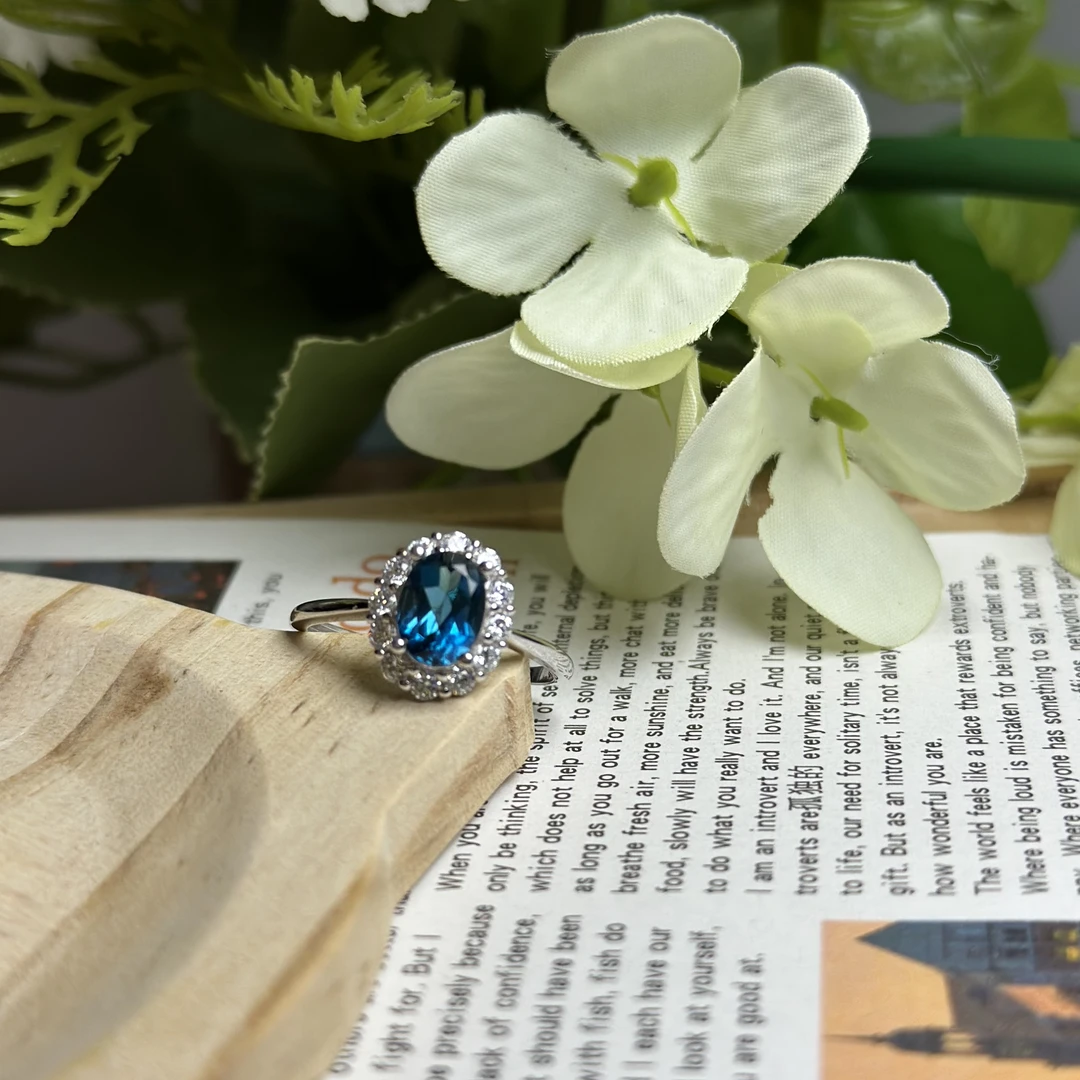 【245】天然伦敦蓝托帕石戒指s925银