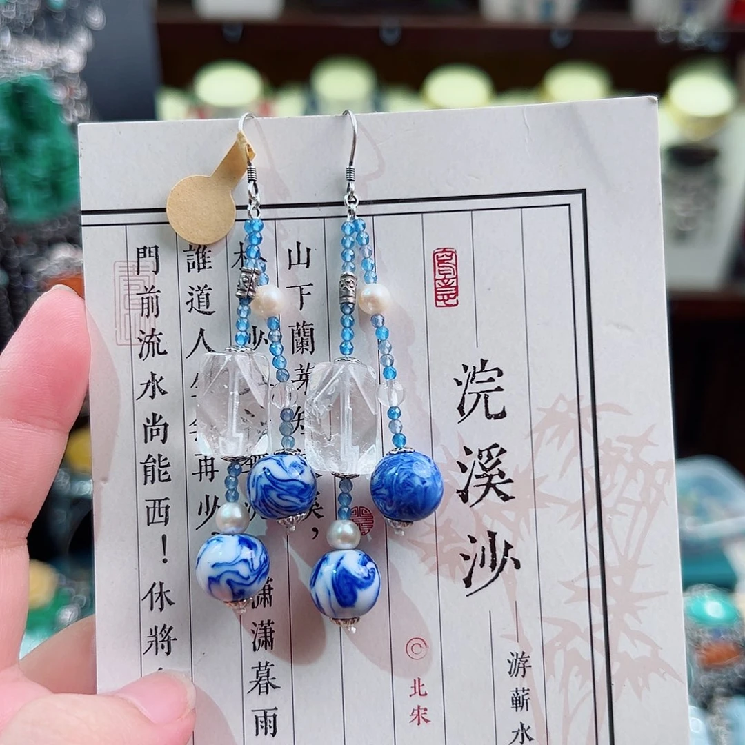 玛瑙银S925镶嵌挂件耳环