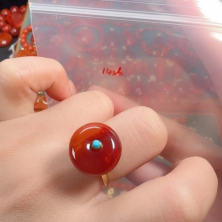 南红玛瑙银S925镶嵌戒指