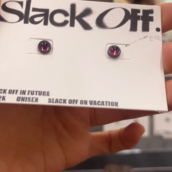 925银紫水晶耳钉做旧银