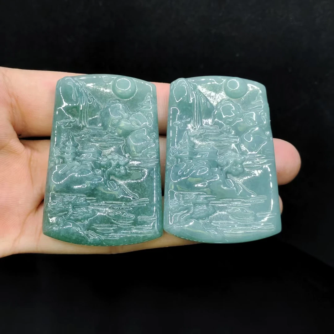 【龙想精选】翡翠山水牌吊坠赠绳子SY06【多样性发其一】约51-34-5mm