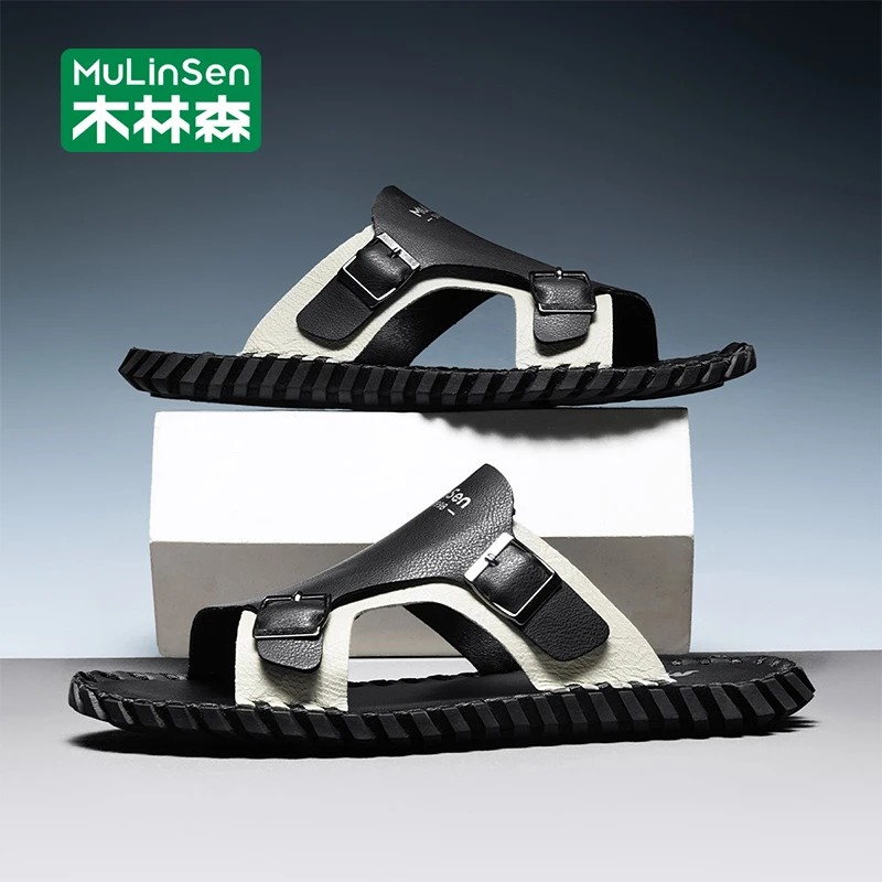 木林森男士拖鞋2025夏季新款外穿两用软底防滑沙滩一字拖休闲凉拖