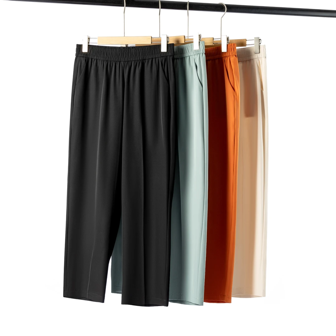 2025春夏新款松紧腰弹力显瘦九分西裤高腰时尚百搭