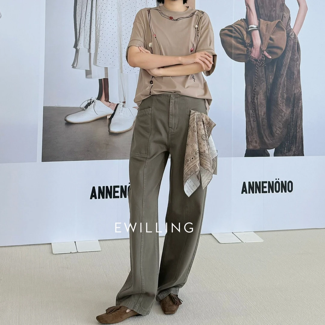 ANNENONO橄榄绿牛仔裤