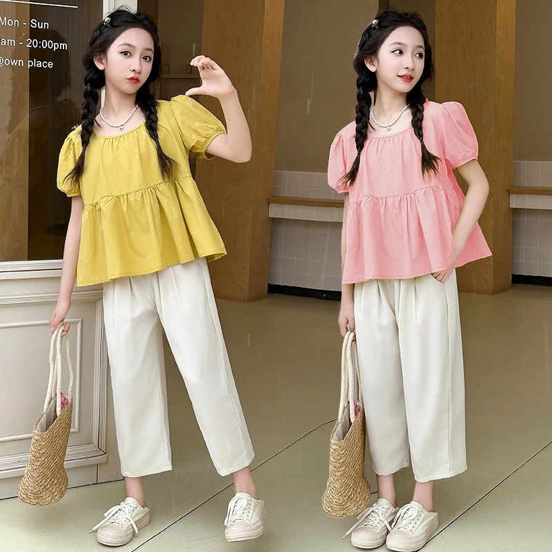 女童夏套装2025新款女大童超好看夏季洋气衬衫小女孩多巴胺夏装薄
