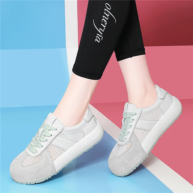 2025春夏新款网面透气休闲小白鞋女厚底软底轻便百搭平底德训板鞋
