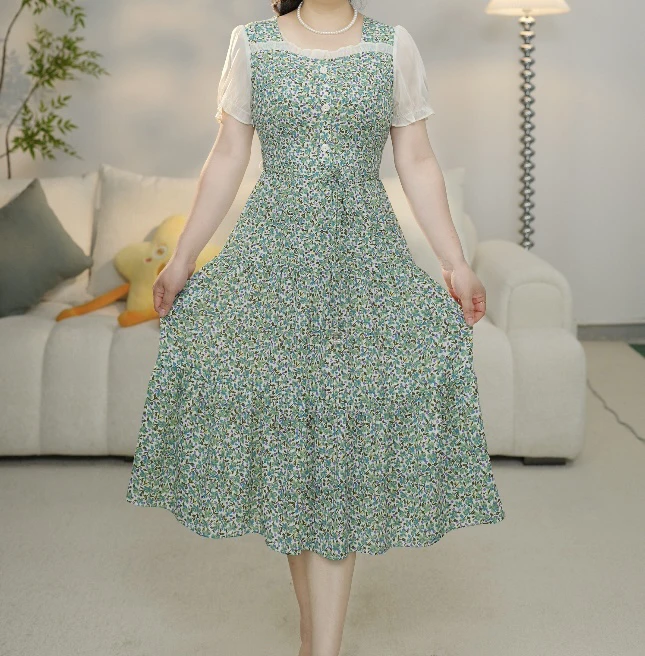 X11连衣裙碎花显瘦时尚夏季小个子法式收腰气质