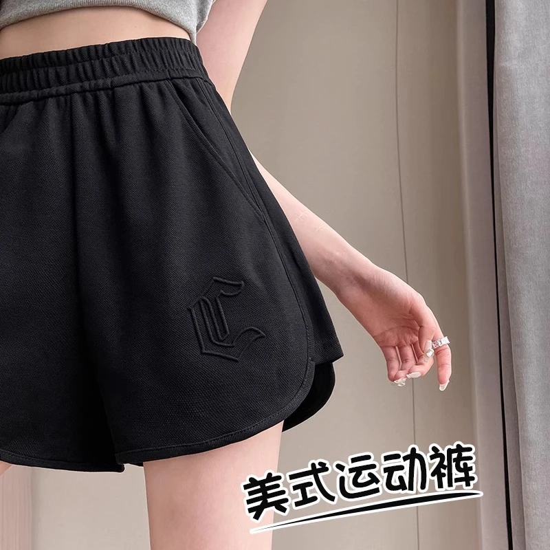 运动短裤女夏2025新款外穿跑步速干冰丝阔腿休闲棉感透气a字热裤