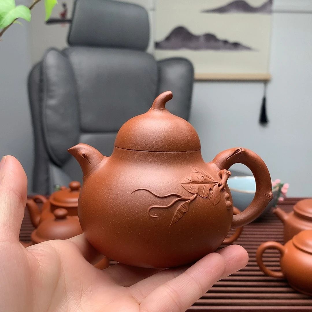 紫砂茶壶原矿红降坡茄瓜