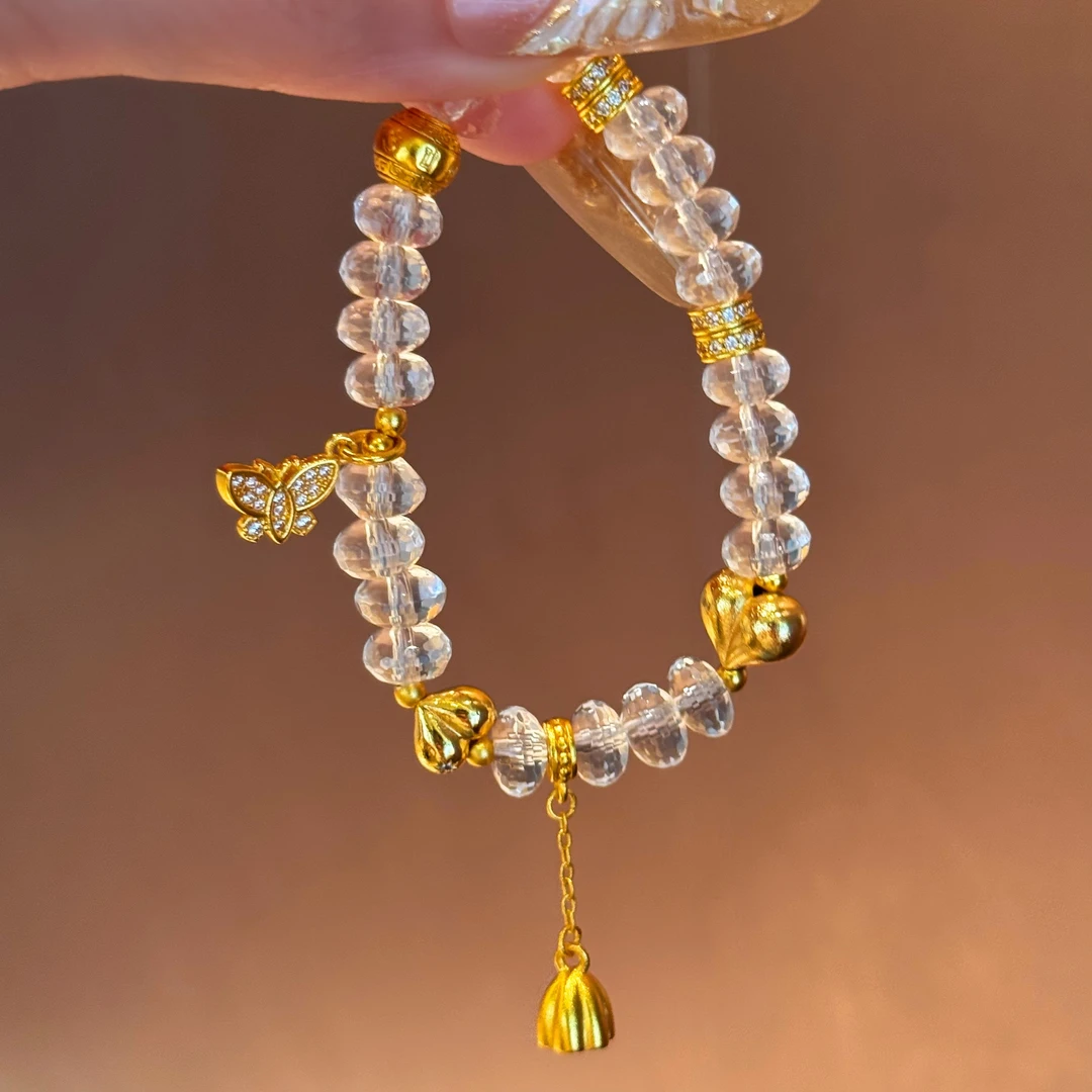 【吉光流转】白水晶菱形切割爆闪福蝶手串 8mm