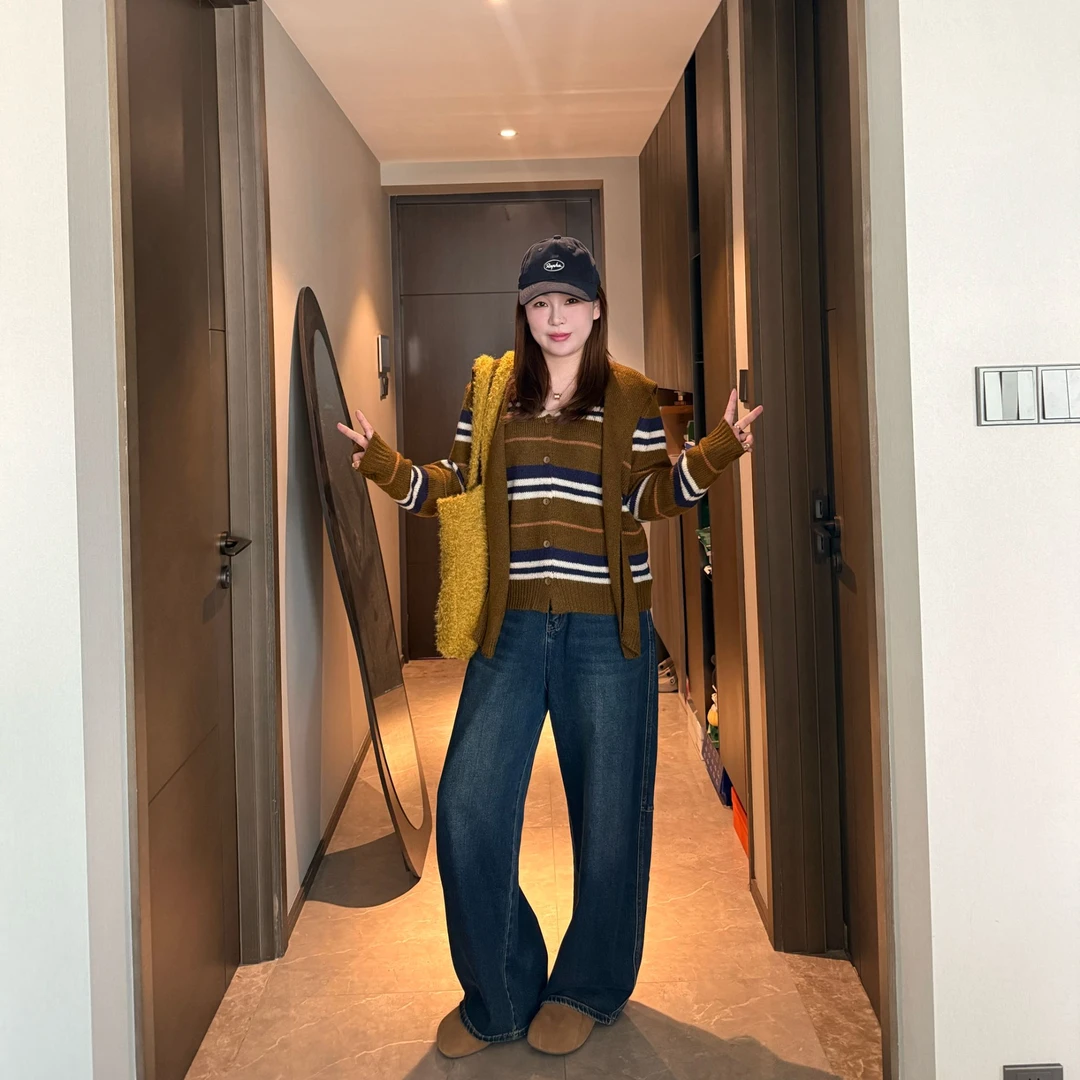 青青·STUDIO〖羊毛条纹〗秋冬羊毛条纹披肩两件套毛衣QQ25131