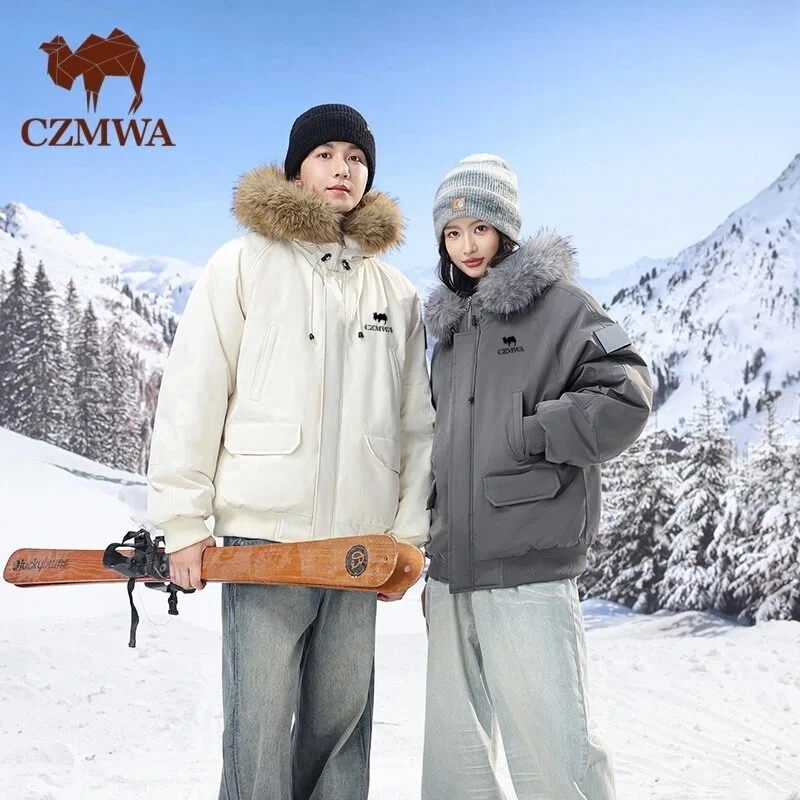 骆驼骑师登山工装毛领棉服男女同款冬季宽松保暖加厚情侣外套