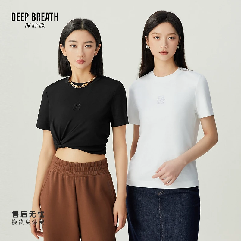 DEEP BREATH深呼吸女装新款时尚通勤经典圆领T恤字母短袖A301442