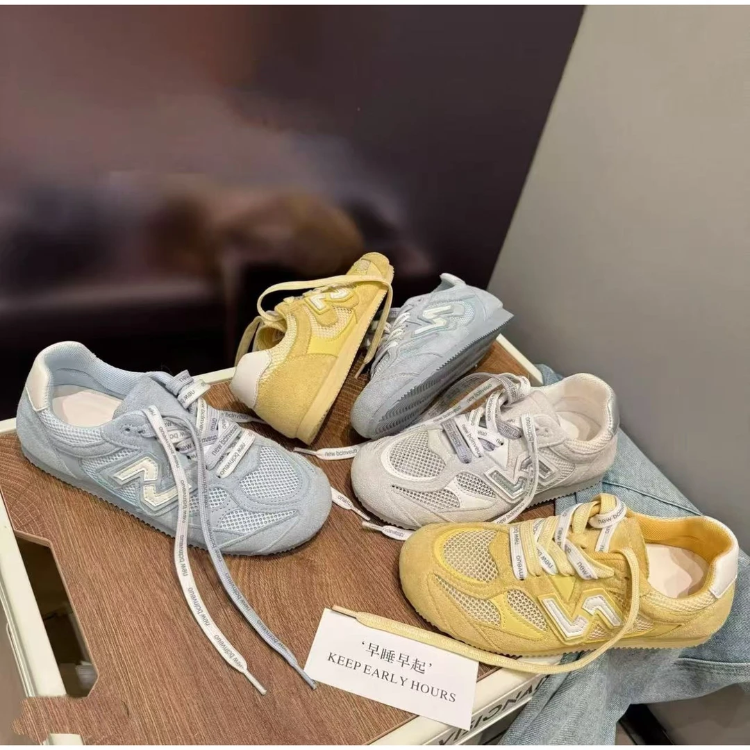 爆款厚底网面德训鞋女ins潮2025新款小众设计感拼色休闲运动鞋女