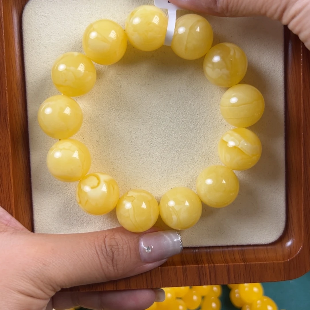 琥珀未镶嵌手链焦皮同料圆珠