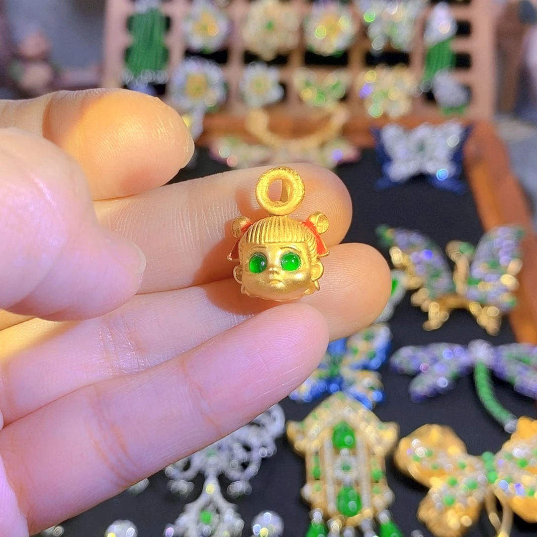 吊坠(不含链)银S925镶嵌翡翠