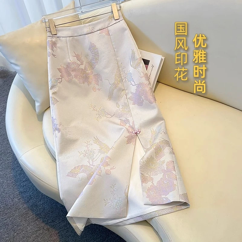 拉夏贝尔新中式半身裙女2025春季新款爆款气质百搭中长款包臀裙子