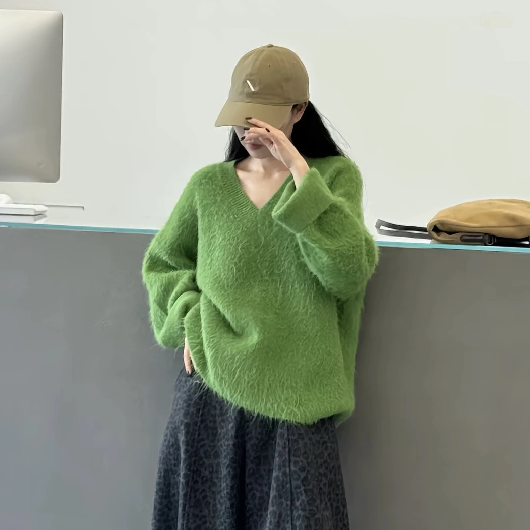 毛衣调色盘～软糯毛绒绒的针织衫慵懒V领套头毛衣