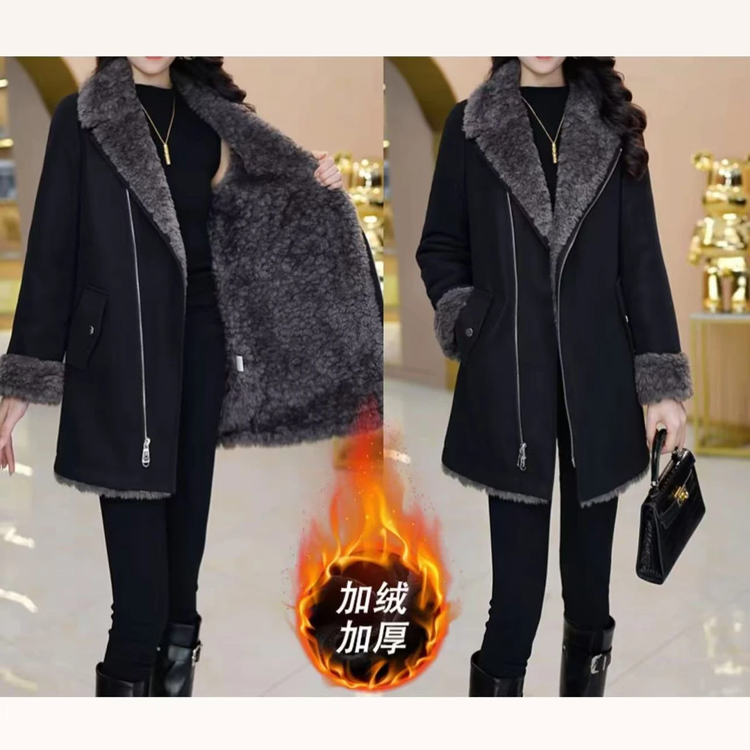 【全毛一体外套】2025冬季新款高档加绒加厚时尚保暖洋气休闲大衣