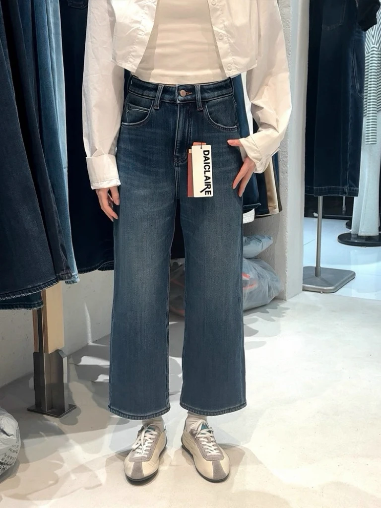 SU【926】代A9 愫杰   加绒直筒牛仔裤冬蓝色复合绒高腰九分奶奶裤