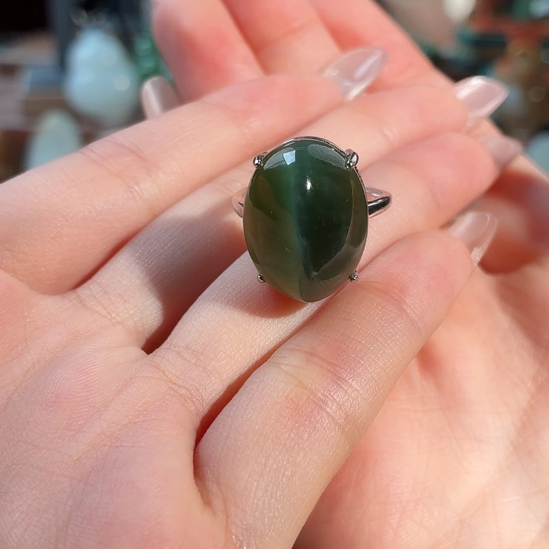 和田玉（糖玉）银S925镶嵌戒指T