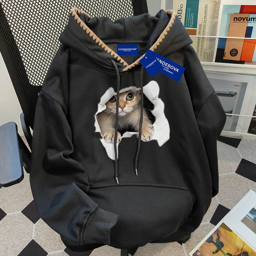 日系可爱潮牌设计感连帽卫衣女秋冬季加绒加厚宽松显瘦外套上衣男