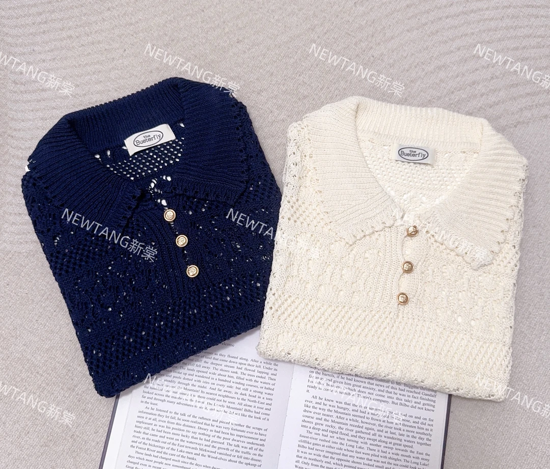 【烟语朦胧】306夏季镂空娃娃领百搭减龄短袖