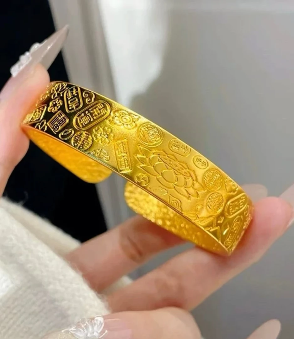 精工款宽面新中式多宝吉言手镯女款精美百搭不掉色实心