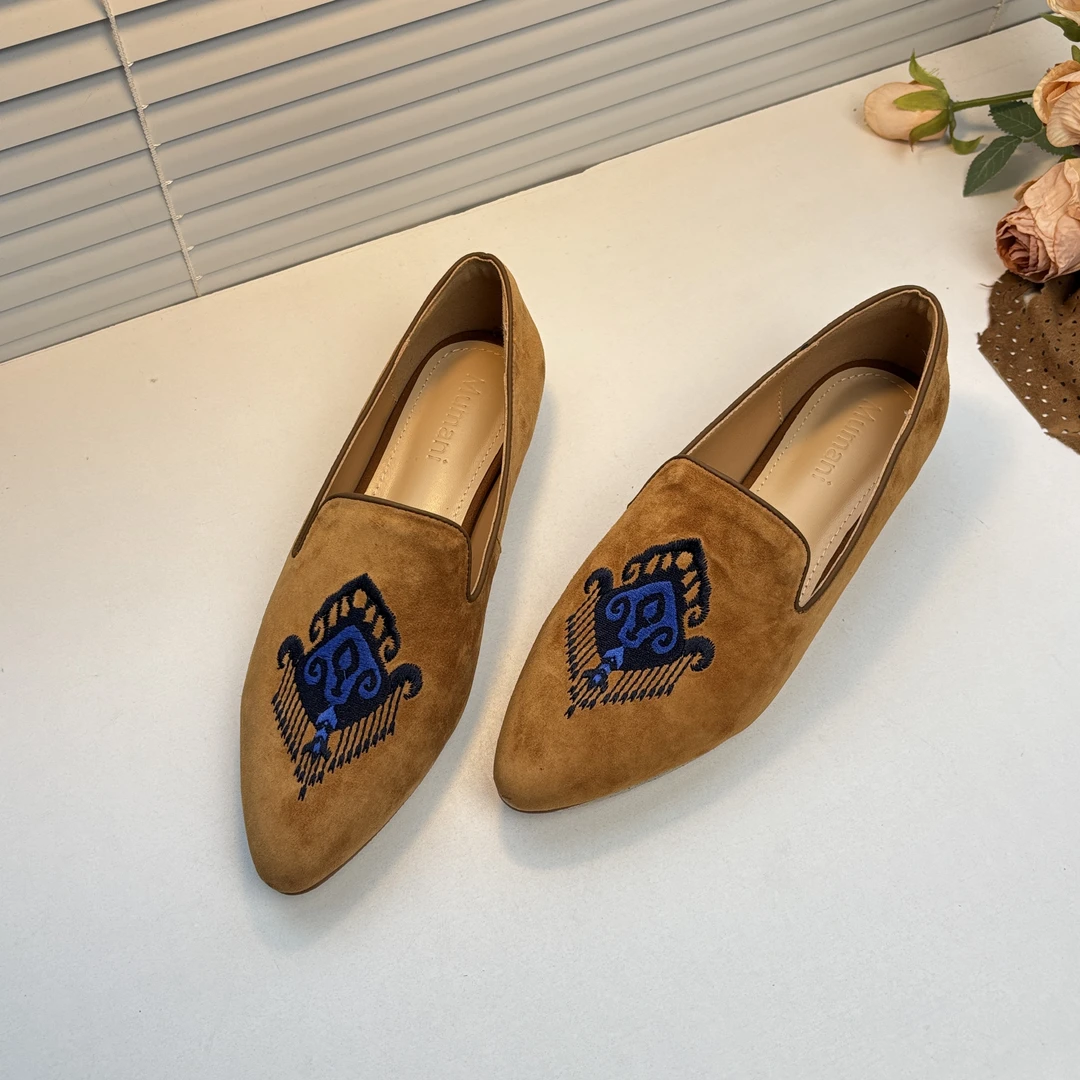 MUMANI/牧玛尼乐福鞋单鞋女平底羊皮春秋真皮刺绣一脚蹬平底鞋S59