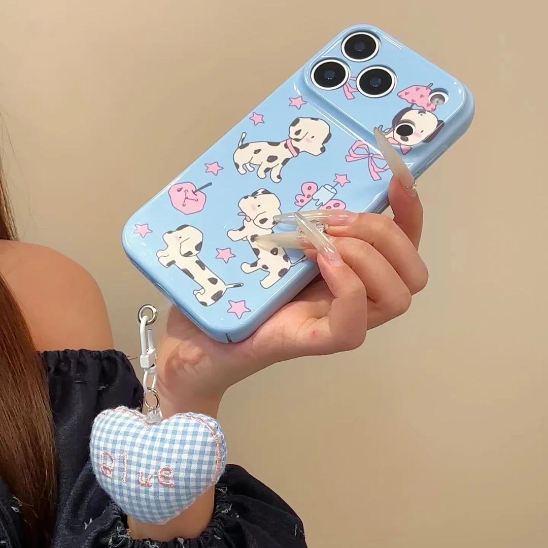 雅天立蓝格爱心斑点狗适用苹果17/16菲林手机壳华为vivoppo小米15