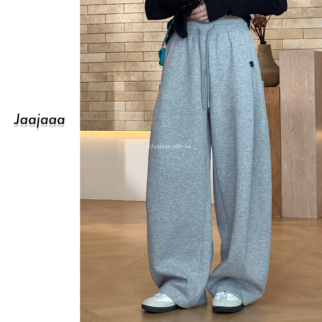 Jaajaaa闲庭步月   时尚百搭休闲显瘦舒适松紧腰直筒卫裤/AXBC