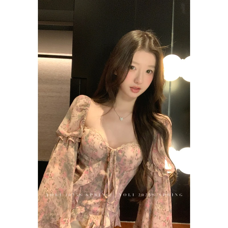 YOLI 张宥利“绮丽香风”长袖雪纺衫上衣