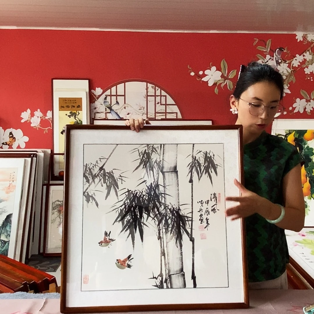 国画手写手绘带框包邮62✖️62国画作品