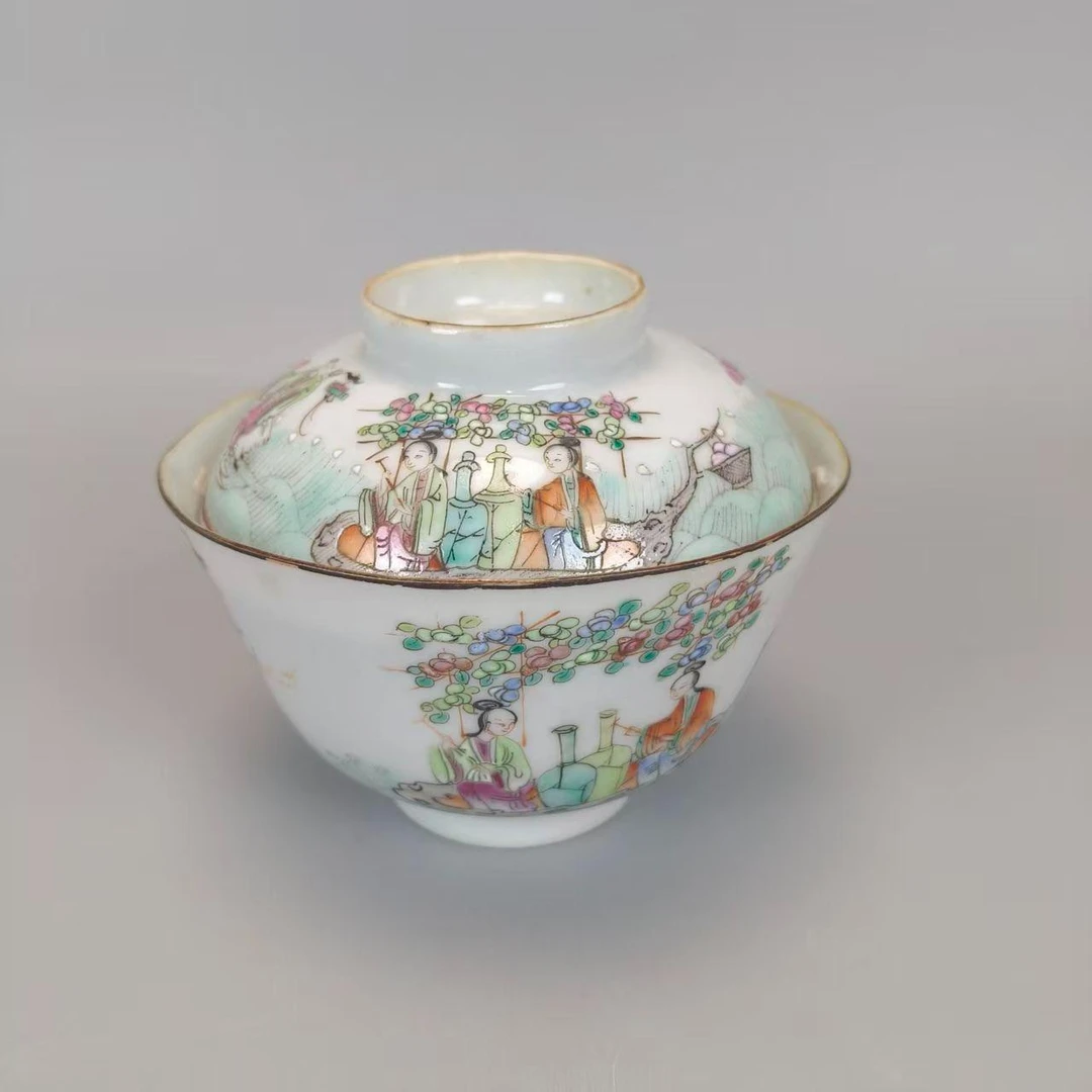 jdz-5110005 清末 粉彩仕女图两才盖碗