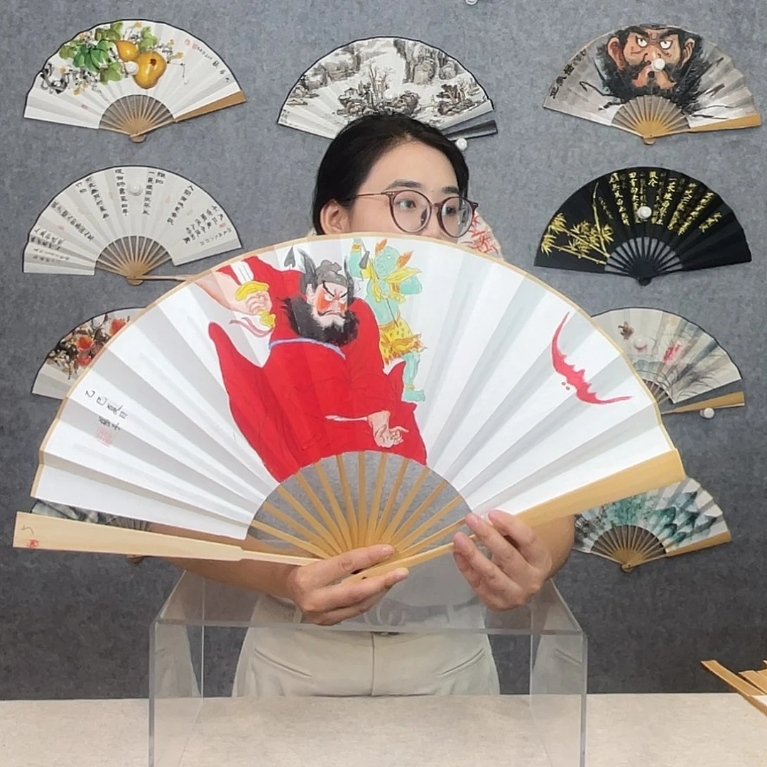 国画10寸水磨玉竹-纯手绘-文玩扇骨（默认粘好）